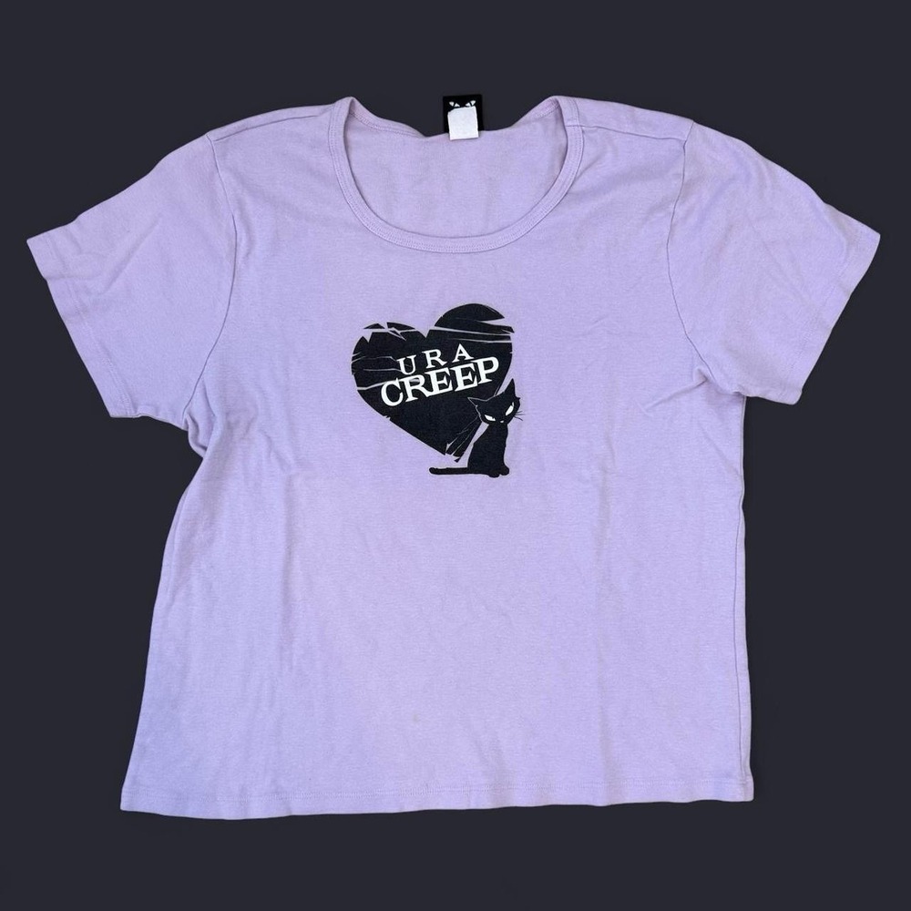Vintage Emily The Strange Ur A Creep Purple Cat Shirt Women's 2X Made In USA Y2K